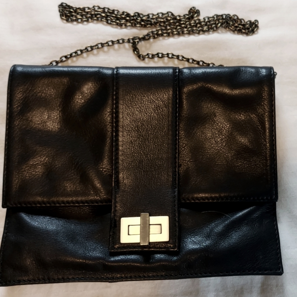 Sabine New York Black Leather Crossbody w/ Chain Strap